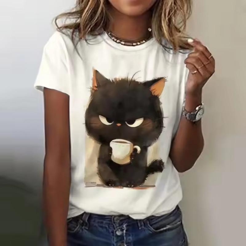 Смешная футболка с кошкой для женщин, топ с принтом сердитой кошки, с коротким рукавом