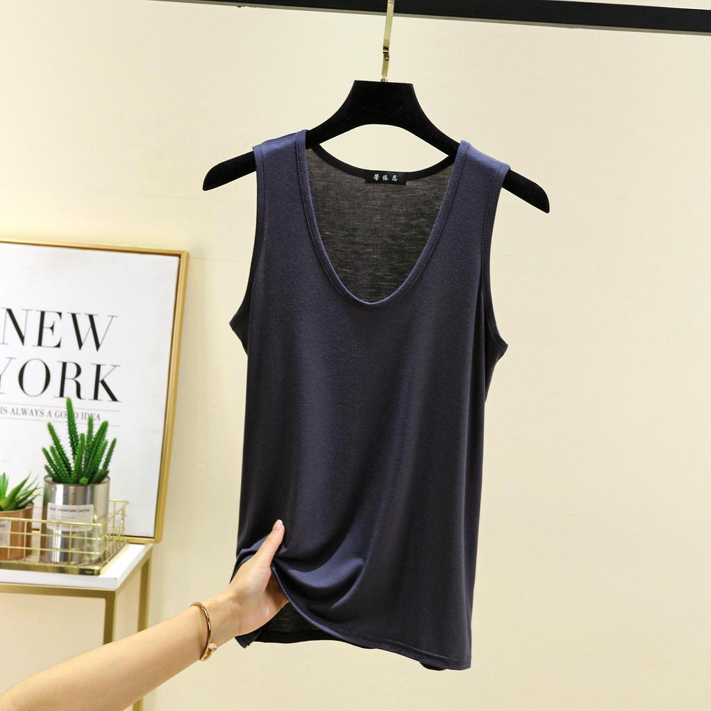 6XL Свободный жилет с овальным вырезом, эластичный, летний, из модала, модный, универсальный, большого размера, базовая рубашка, нижняя часть с изогнутым краем, женский топ