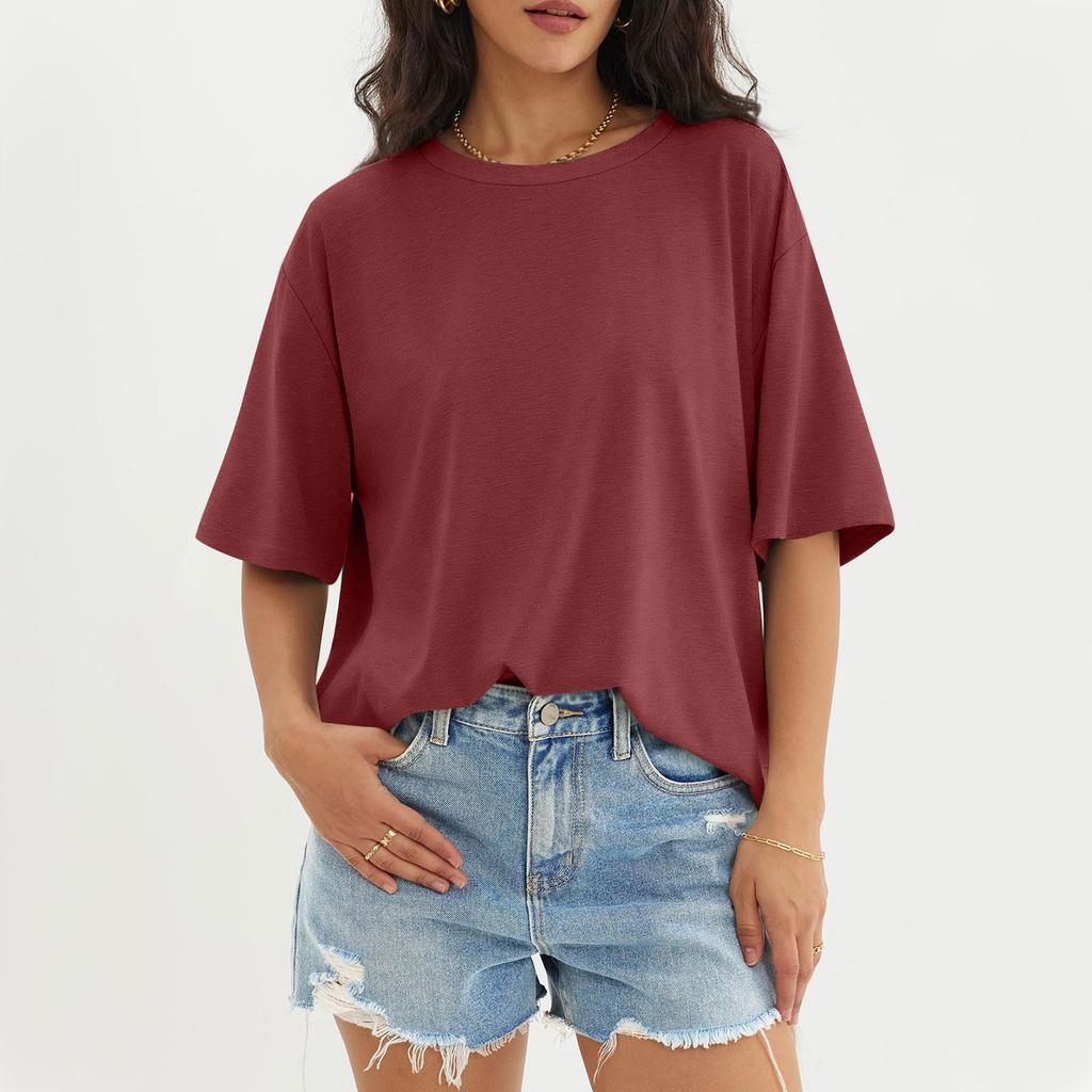 Женский модный повседневный однотонный топ с круглым вырезом и тремя рукавами с половиной рукавами