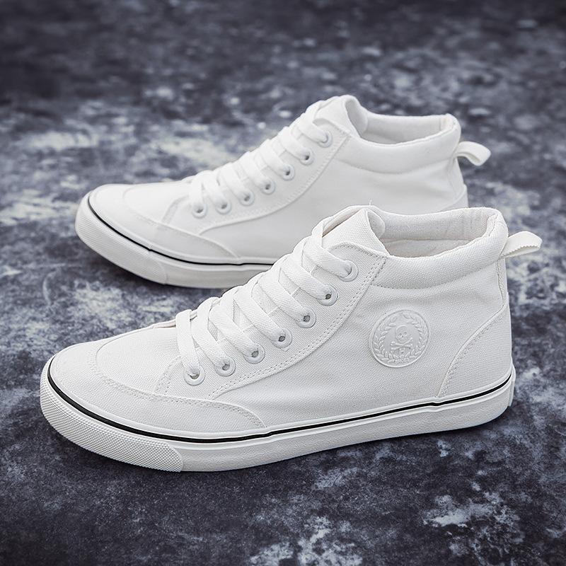 Парусиновые туфли мужские высокие четырехсезонные туфли дышащие мужские туфли универсальные маленькие белые туфли повседневные спортивные на шнуровке молодежные модели