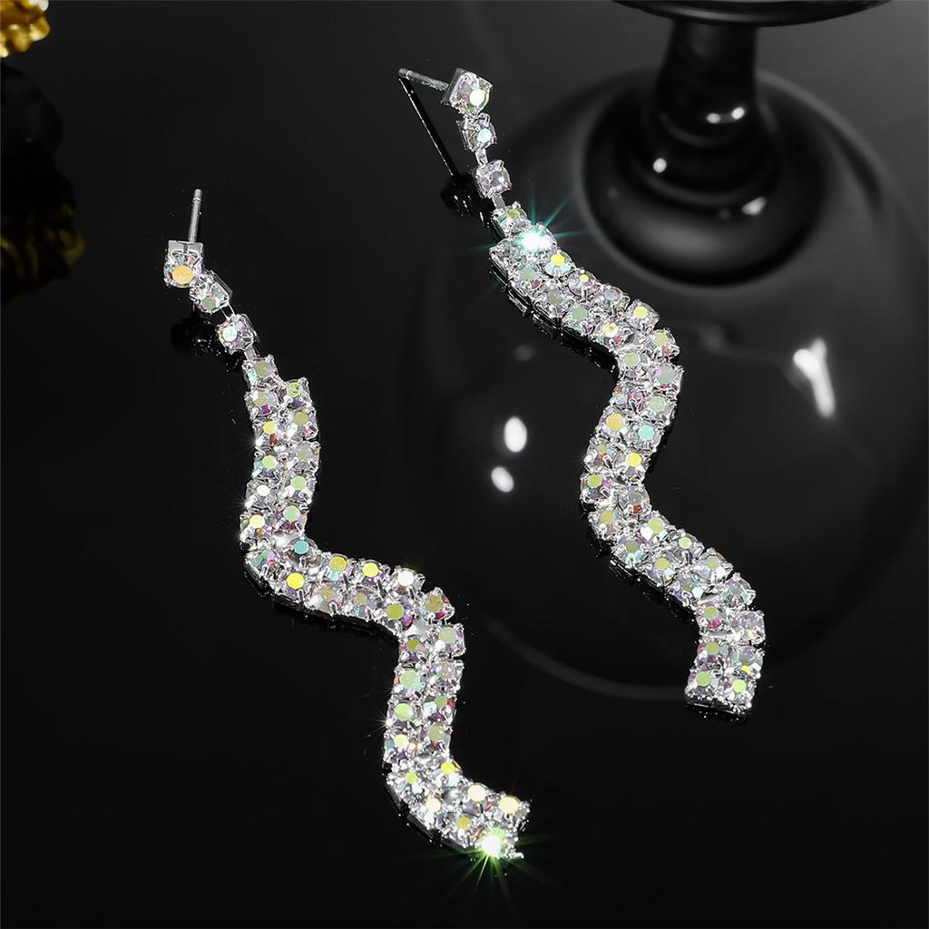 Premium Sense Of Luxury Double Rows Of Snake Ab Rhinestone Earrings Fashion Design Sparkling Earrings Women's Earrings 1 Pair