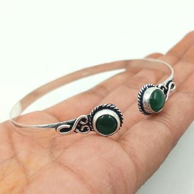 Зеленый оникс Gemstone 925 Sterling Silver Plated Регулируемый браслет-манжета FTRW-C127