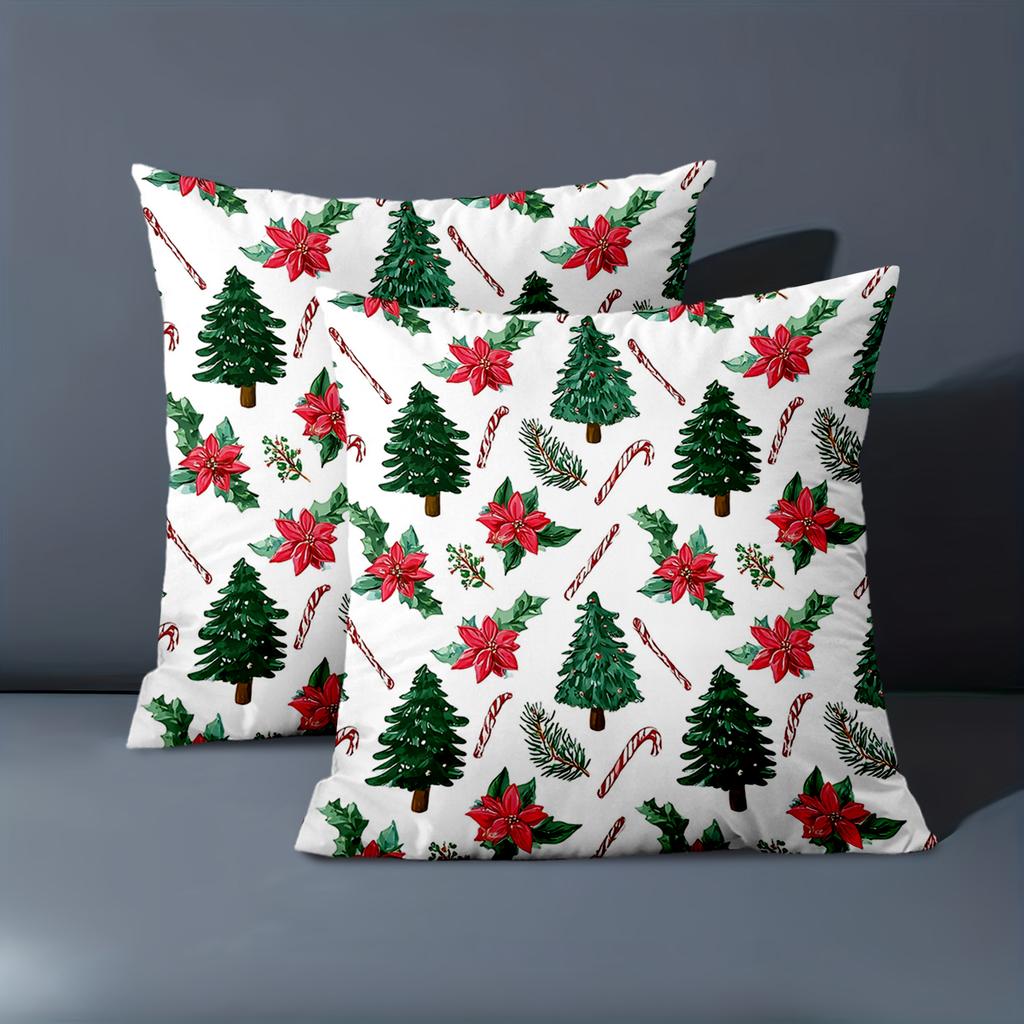 1 Pieces Christmas Tree Candy Cane Poinsettia Pattern Pillow Polyester pillowcase, sofa decorative cushion cov Headboard Pillow