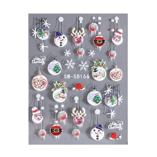 1 Sheet Christmas Nail Art Sticker Waterproof 3D Embossment Santa Claus Snowman Elk