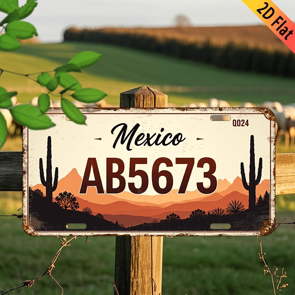 D Flat pc Vintage Aluminum Wall Sign Rustic Aluminum Mexico AB License Plate Design with Cacti Mountain Silhouette