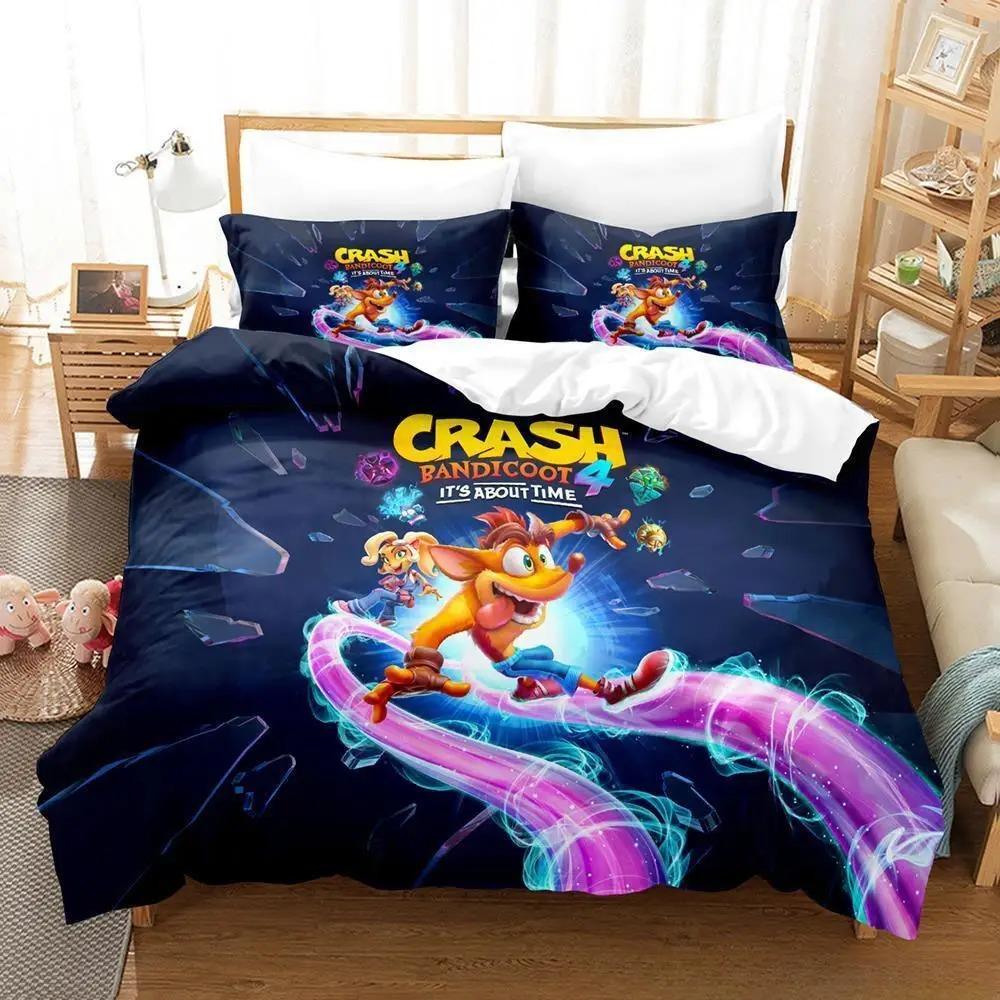 Crash Bandicoot Bedding Set Single Twin Full Queen King Size Bed Set Adult Kid Bedroom Duvet Cover Sets 3D Anime Bed Sheet Set
