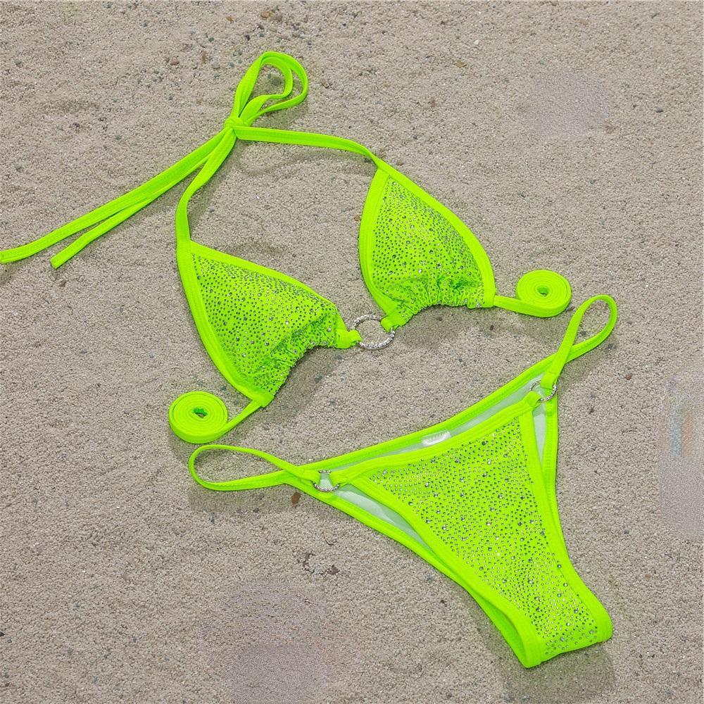 Женский купальник со стразами, сексуальный купальник-стринги с блестками, бразильский купальный костюм с эффектом пуш-ап, микро-бикини