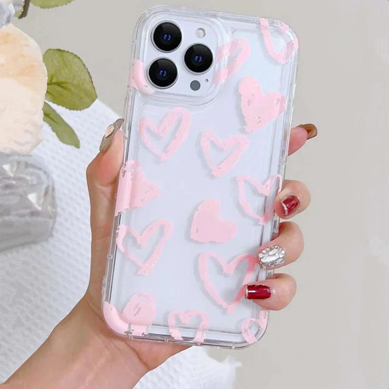 Heart Pink Clear Tpu Air Cushion Shockproof Phone Case For POCO X6 X3 X5 Mi 14 13T 12T 11T 13 12 Pro 11 Lite 5G NE Cover
