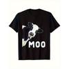 Мужская футболка с принтом «Лицо коровы» MOO - Свободная, с круглым вырезом, повседневная, с коротким рукавом, комфортная черная футболка на все сезоны