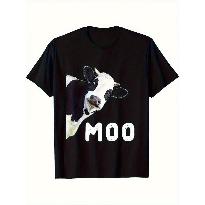 Мужская футболка с принтом «Лицо коровы» MOO - Свободная, с круглым вырезом, повседневная, с коротким рукавом, комфортная черная футболка на все сезоны