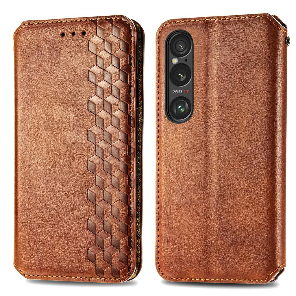 For Sony Xperia 1 VI PU Leather Case Rhombus Imprint Wallet Stand Phone Cover