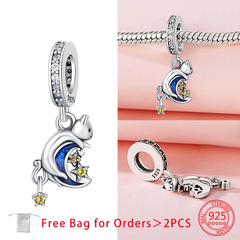 Anniversary Exquisite Charms Copper Magic Cat Moon Beads Fit Original Bracelets Beads Charms Jewelry Making Jewelry Gift