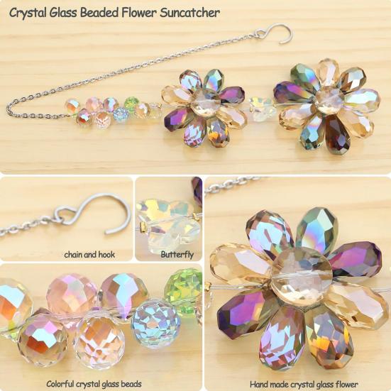 Искусственный хрустальный цветок-ловец солнца, украшение для дома и улицы, красочный искусственный хрустальный двойной подсолнух, подвесное украшение для окна, кулон для создания радуги
