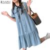 Women Casual Round Neck Short Sleeve Summer Loose Dress