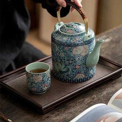 Ru Kiln Pinch Gold Flowering Like Brocade Подъемный балочный горшок для заваривания чая Kung Fu с фильтром для заваривания чая