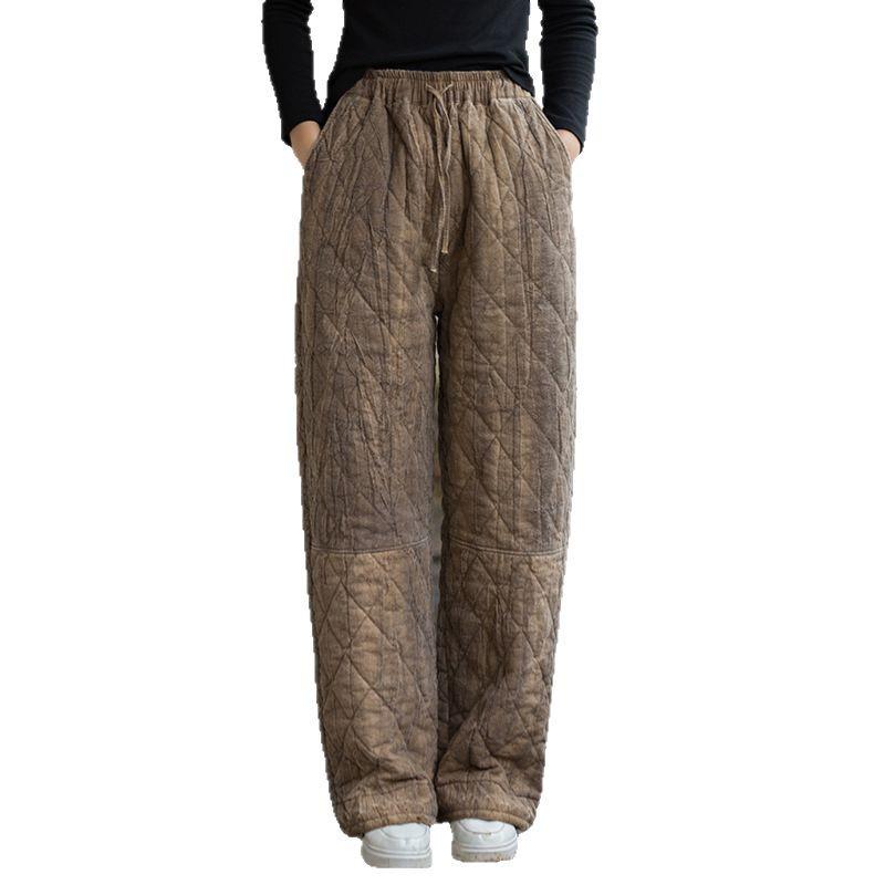 Женские зимние стеганые брюки из хлопка с эффектом тай-дай - эластичный пояс, теплая и плотная смесь рами