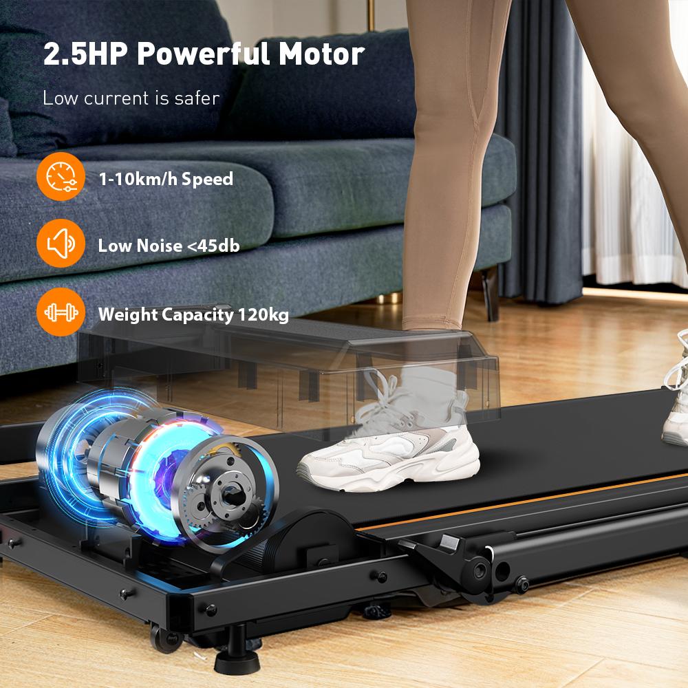 FT51 2-in-1 Foldable Walking Pad Treadmill Under Desk LED Quiet Durable Electric Treadmill with Remote Control