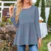 Women's Casual Fashion Long Sleeve Shirt Striped Tunic Top
