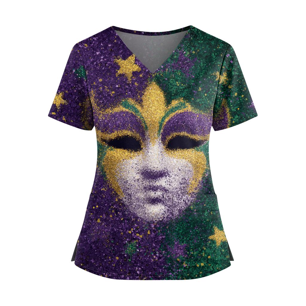 Женская футболка для сиделки с принтом, V-образным вырезом, двумя карманами, короткими рукавами, разрезом по подолу, униформа для сиделки