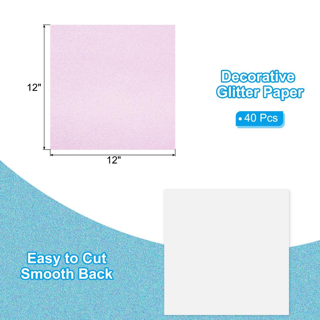 PATIKIL 40 листов светло-розового глиттерного кардстока 12 x 12 дюймов 250 г/м² Квадратная бумага премиум-класса с блестками Идеально подходит для скрапбукинга