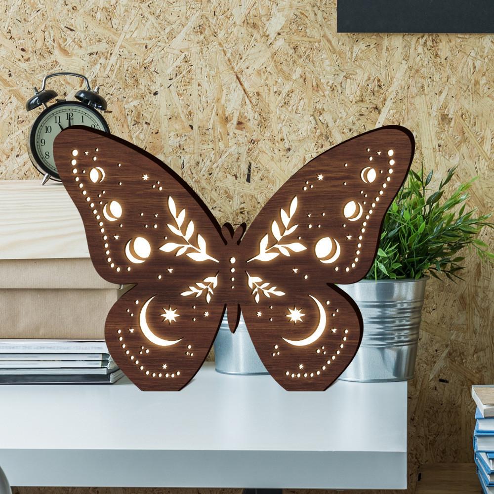 Богемная стереоскопическая деревянная лампа-бабочка для украшения дома, светодиодный светящийся ночник