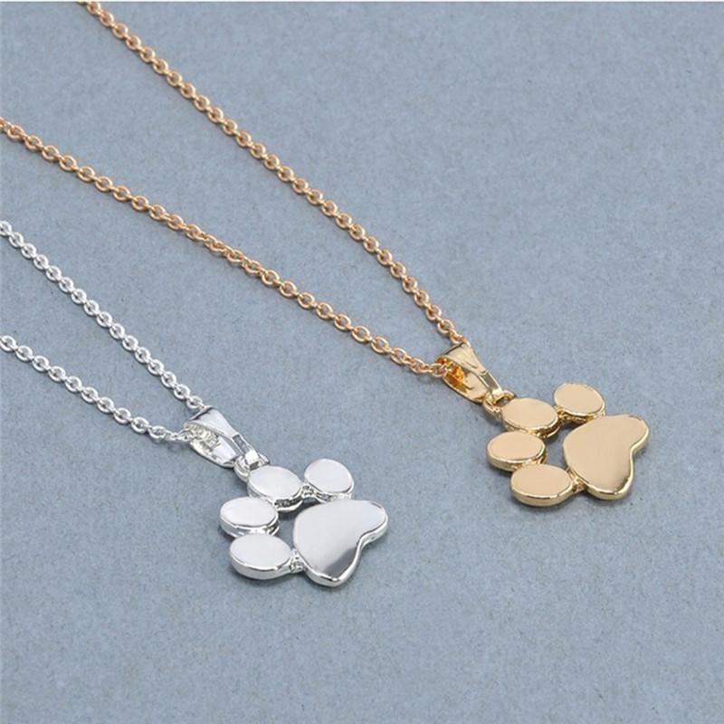Women Cute Pets Dogs Footprints Cat Paw Pendant Chain Necklace Jewelry