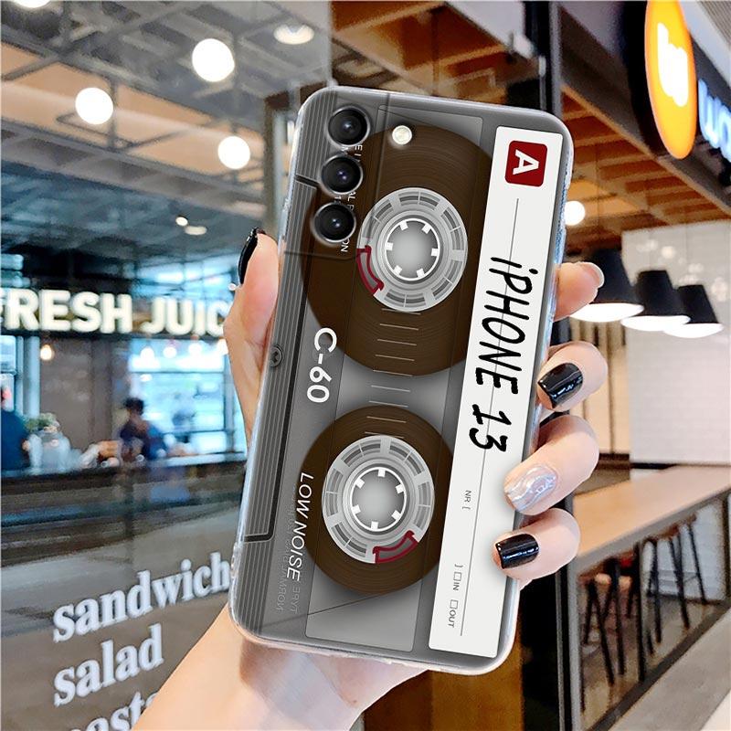 Retro Music Cassette Tape Vintage Style Transparent Case for Samsung Galaxy S22 S21 S20 FE S 22 Ultra S10 S9 Plus 5G Cover Coque