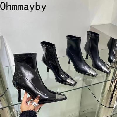 Модные сексуальные ботильоны на высоком каблуке женские модные высококачественные туфли из лакированной кожи женские элегантные короткие боты