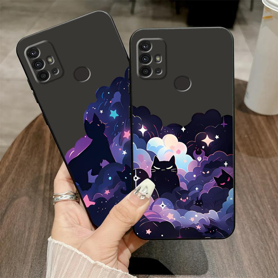 Phone Cover Case for Motorola Moto G53 G30 G52 G60s Edge 20 Pro 30 Lite G71 G32 G50 G22 Edge40 G51 G73 Black Cat Starry Night