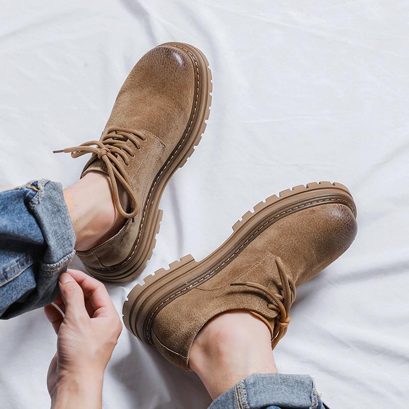 Autumn New Outdoor Retro Work Shoes Thick Soled Lace Up Round Toe Oxford Shoes British Style Brand Genuine Leather Casual Shoes