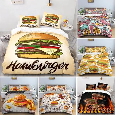 Пододеяльник Кинг-сайз Hamburger Queen Тема фаст-фуда Постельный комплект Мясо Сыр Пододеяльник Детский Милый Мультяшный стиль Покрывало
