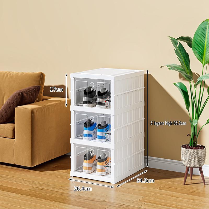 Transparent Plastic Foldable Shoe Storage Box - No-Installation Dustproof Shoe Cabinet & Movable Rack.