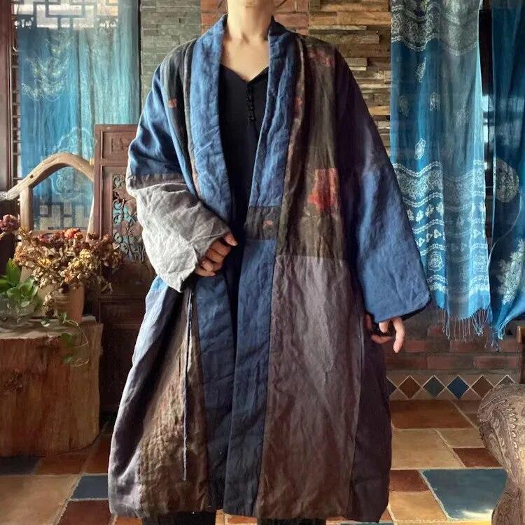 Johnature Женские винтажные лоскутные цветные зимние парки, свободные теплые пальто с длинными рукавами, льняные плюс хлопковые женские длинные парки