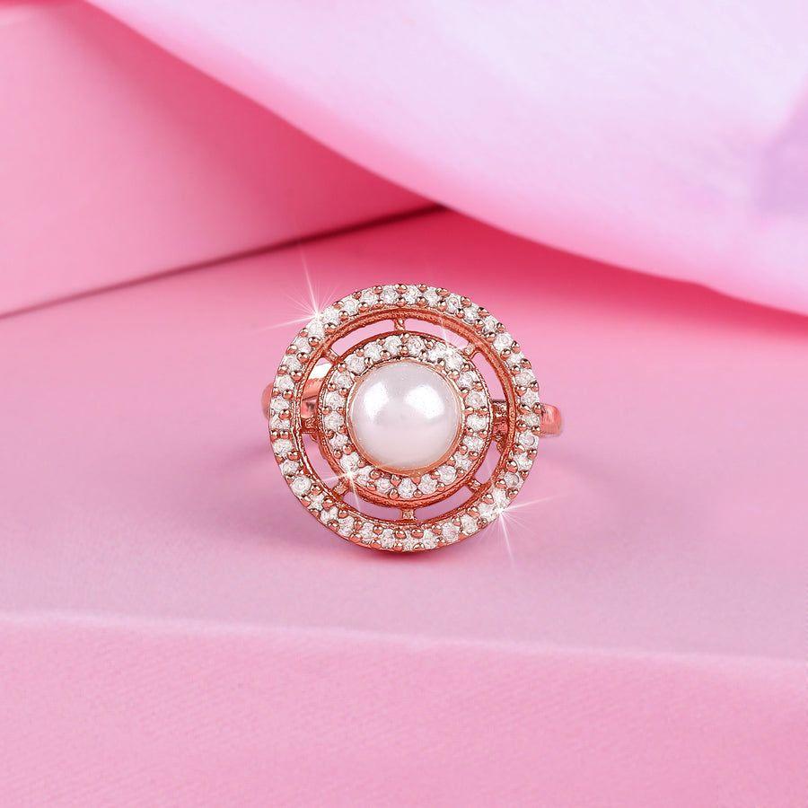 Estele Регулируемое кольцо на палец круглой формы с покрытием розового золота CZ для женщин