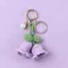 Women Bell Orchid Keychain With Bell Cute Crocheted Handbag Charms Wind Chimes Flower Keyring Bag Pendants Handmade Knitted