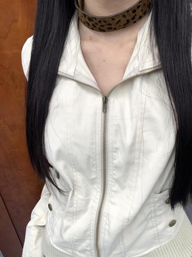 Винтажные укороченные куртки для женщин Харадзюку повседневные приталенные куртки на молнии Y2K уличная одежда с длинным рукавом верхняя одежда одежда осень зима