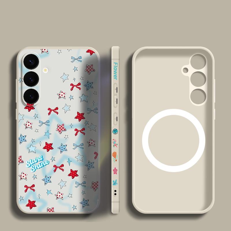 Чехол с узором из синих звезд и бантиков для Samsung Galaxy S25 Ultra S24 S23 S22 Plus S21 S25 FE Магнитный для MagSafe Мягкий силиконовый чехол
