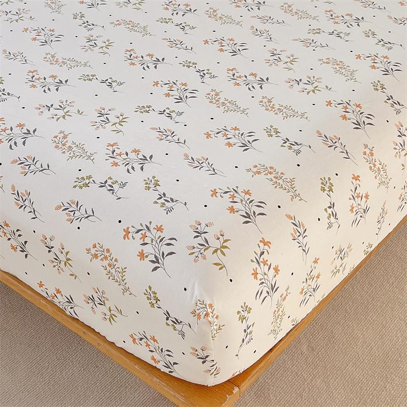 Floral Style Fitted Sheet Pure Cotton Bed Cover Skin-friendly Bed Sheets Couvre Lit Adults Kids Bed Linen (No Pillowcase)