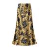 Qooth Maxi Skirt  A Line Fishtail Hem with Floral Print Elegant Elastic Waist QT2760