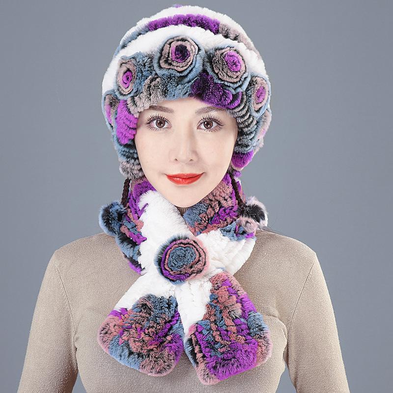 Fur Hat Female Winter Rex Rabbit Hair Middle Old Lady Warm Grandma Hat Mother Hat Old Man Hat Hair Scarf
