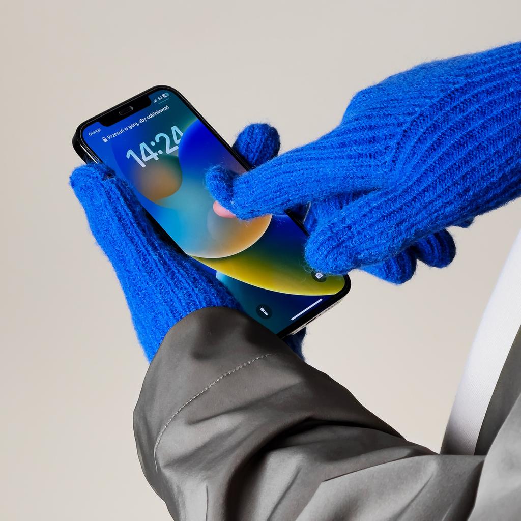 Knitted Touchscreen Fingerless Gloves - Blue