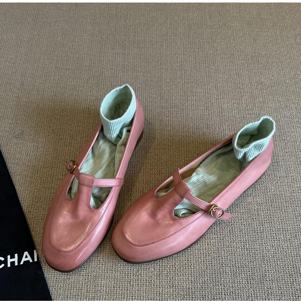 Весенняя коллекция 2025 года из коровьей кожи ~ удобные однобортные туфли с Т-образной застежкой для девушек, на мягком ветру, с низким каблуком, с небольшим вырезом, на плоской подошве