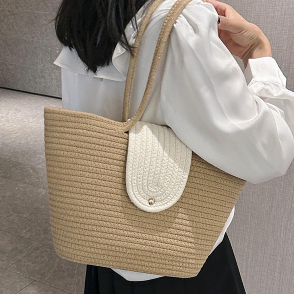 Женская большая вместительная сумка-тоут из соломы на весну 2024 г.