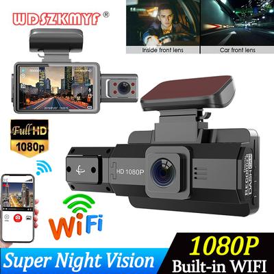 1080P Двойная камера Видеорегистратор для автомобилей WIFI APP Автомобильный видеорегистратор 3-дюймовый видеорегистратор Передняя внутренняя камера Черный ящик G-сенсор Автомобильный аксессуар