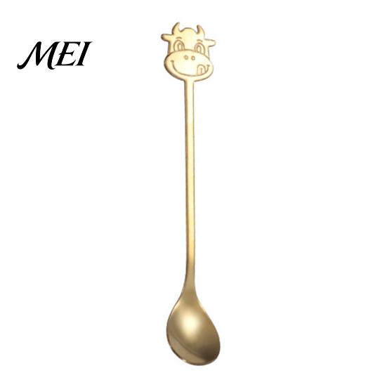 Cute Animal Handle Spoon Stainless Steel Coffee Spoon, Long with Bull Head Decor, Gold Multifunctional Stirring for Milk Tea Yogurt Jam Acid