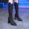 Brown Knee High Heel Boots Women's 2025 Autumn and Winter New Pointed Thick Heel Zipper Fashion Long Tube Boots