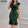 Женская мода лето весна с коротким рукавом V-образным вырезом с высокой талией повседневные платья