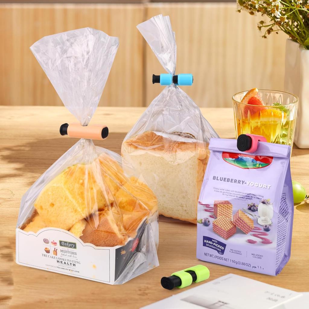 AmoreAngel Crafts 8 Pack Bread Bag Clips, Squeeze Lock Food Bag Clips, Plastic Sealing Clip for Bread, Snacks, Chips, 4 Colors, Easy Grip, Airtight