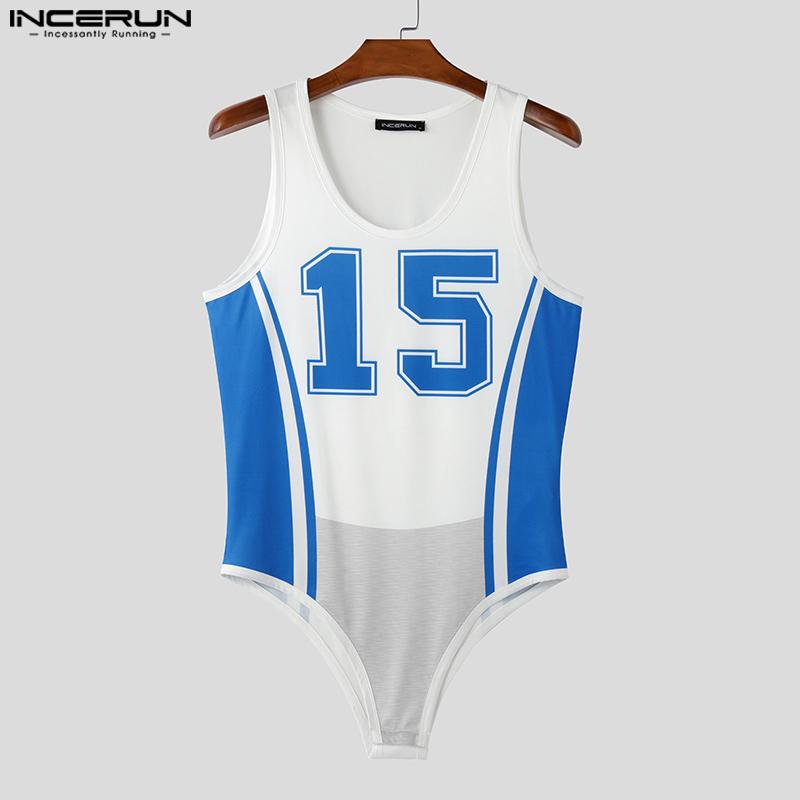 INCERUN Мужские комбинезоны без рукавов с буквенным принтом, облегающие комбинезоны, боди, домашняя одежда