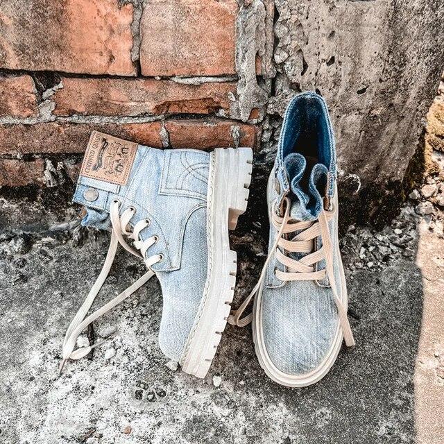 Женские ботильоны в стиле ретро, ​​обувь на толстой подошве со шнуровкой, женские короткие ботинки с круглым носком, джинсовые ботинки в стиле вестерн в деловом стиле